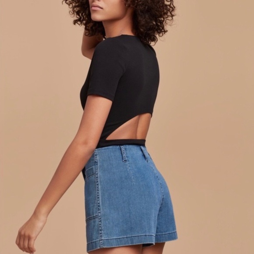 Aritzia Wilfred Free Naves Shorts soft denim high rise button zip fly size XS 00 - Picture 2 of 10